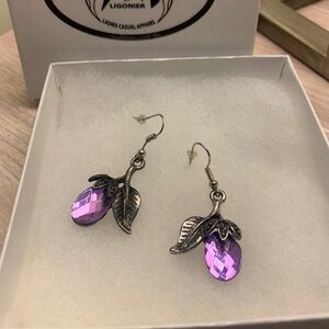 Purple Stone Leaf Drop Earrings